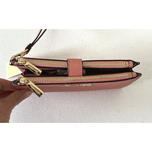 New Michael Kors Jet Set Travel Double zip wristlet Saffiano Leather Sherbert - Picture 3 of 5